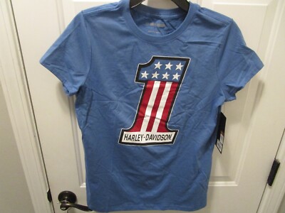 HARLEY DAVIDSON WOMEN'S FOREVER #1 BLUE S/S TEE TOP SIZE MEDIUM  NEW