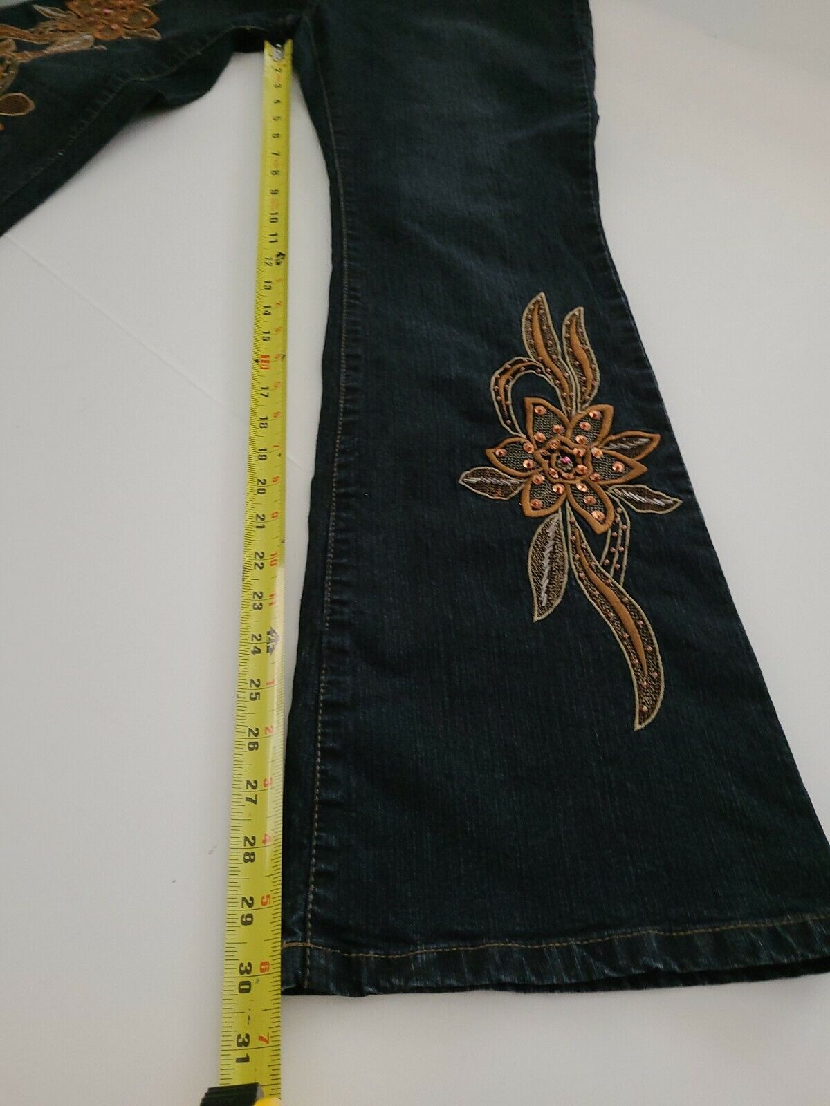 Daniel Original Design Jeans Size 16 Dark Wash Beaded Sequin Embroidery  Bootcut