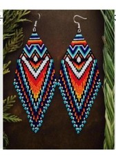 Tribal Earrings Native Large Boho American Seed Beads Handmade Earring