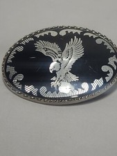 Vintage Silver Eagle Black Collectible Belt Buckle Made in USA