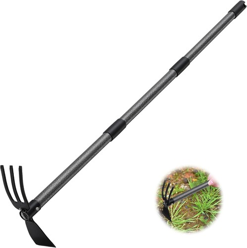 45 Inch Long Garden Hoe and Cultivator, Garden Hand Tiller with Long Handle