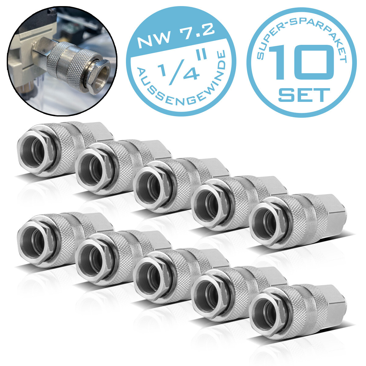 STAHLWERK set of 10 compressed air quick couplings NW 7.2