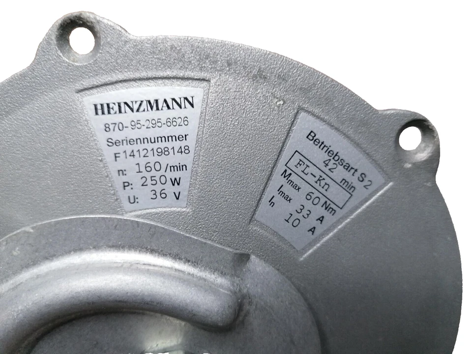 Heinzmann Motor ohne Nabe RN120-2NFB-i=16,96:1 36V neues Modell AZK00631 (E24) - Bild 3 von 4