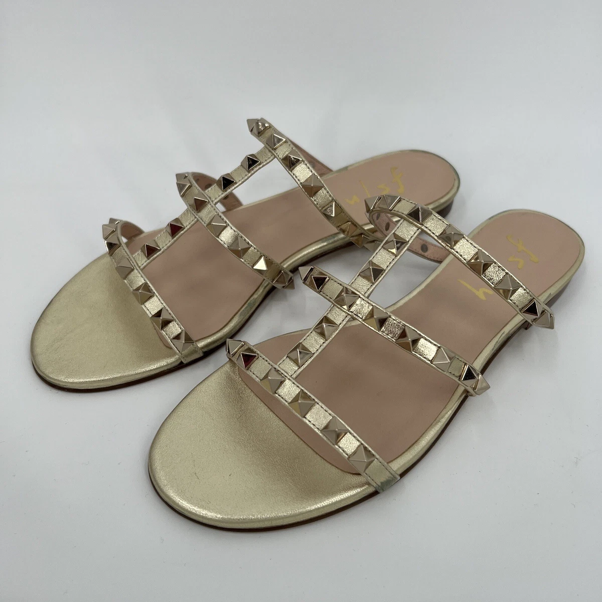 French Sole Women s Gold Siel Stud Sandals sz 7.5 Slip on Slide