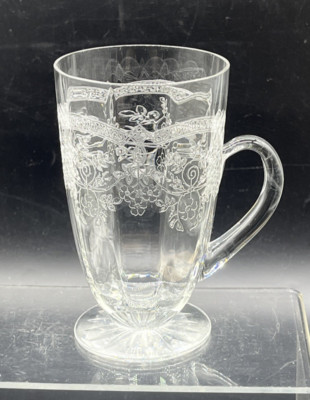 Vintage Handled Iced Tea Glass FRY Pattern # DE 51 Floral Etched 5''