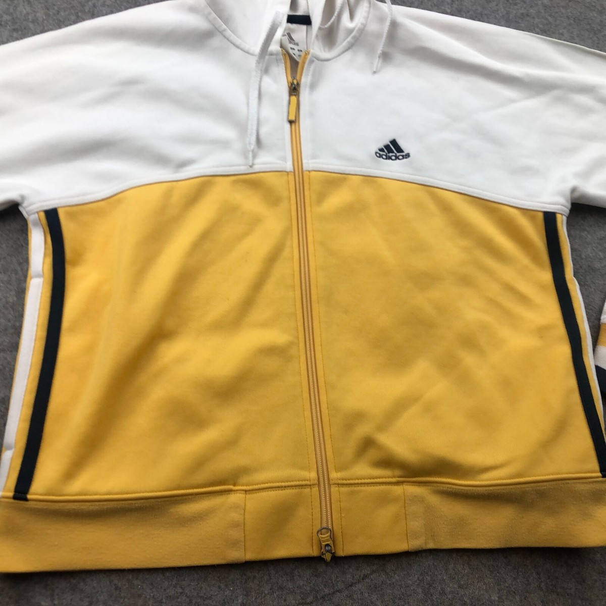 Adidas Jacket Womens Large White Yellow Full Zip Spell Out