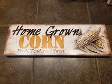 Wood Hanging Rustic Design Kitchen Sign. Home Grown Corn, Fresh, Tender & Sweet.
