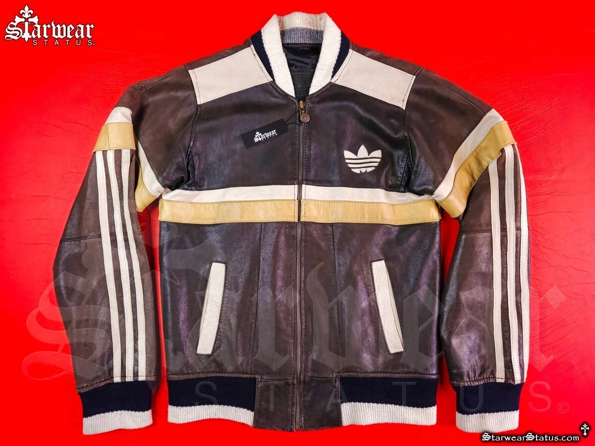 🔥EPIC Vintage 80s ADIDAS Run Dmc Brown Leather Bomber Jacket Size
