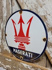 VINTAGE MASERATI PORCELAIN SIGN OLD ITALIAN RACING SPORTS CAR DEALER GARAGE SHOP