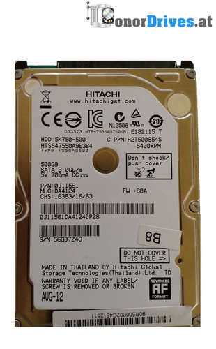 Hitachi  5K750-500 - 0J11561- 500 GB - SATA - 220 0A90269 01 Rev.*