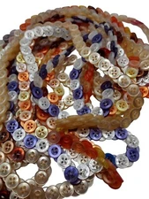 7 Vintage 30" Colorful Opalescent Plastic Button Over The Head Fashion Necklaces