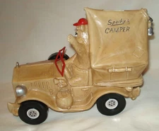 Vintage 1971 Roy Industries Sparky’s Camper Bear Toy Car Moving Wheels Coin Bank