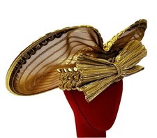 Vtg Whittall Shon Gold Lame Sequin Wing Bow Elegant Church Wedding Derby Hat