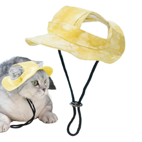 Dog Hat Pet Sun Hat Visor Hat With Ear Holes Chin Strap For Dogs Cats Summer - Picture 3 of 15