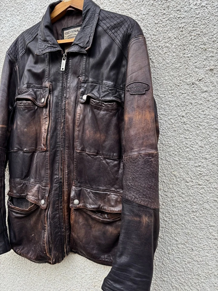 📌 CHEVIGNON VINTAGE WASHED SUN FADED SCHOTT AVIREX LEATHER JACKET 80s - Image 4 of 4