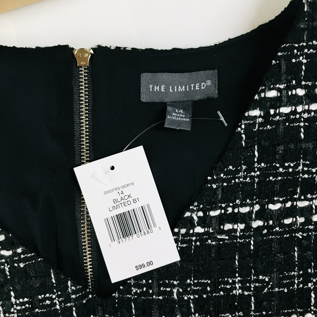 The Limited Women's 14 Dress Black White Tweed V-Neck Sleeveless