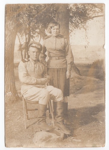 1945 WWII Manchuria China Couple Soldier Girl Military uniform Soviet Army photo