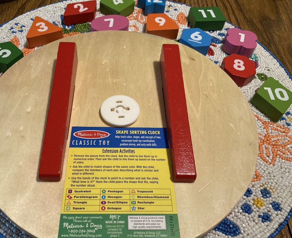 Melissa and doug shape sorting clock classic wooden toy ebay