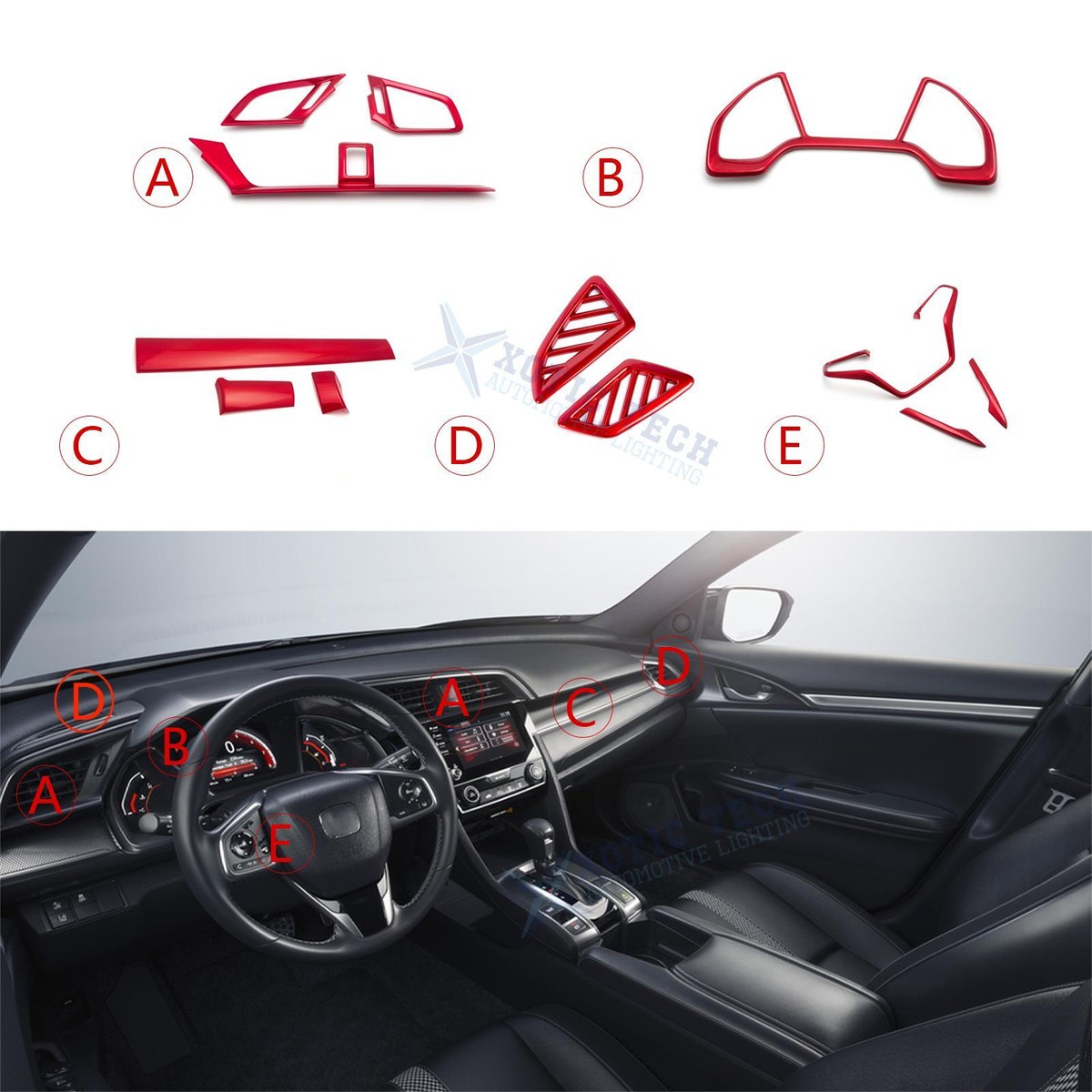 For Honda Civic 2016-2021 Sporty Red Center Console Dashboard