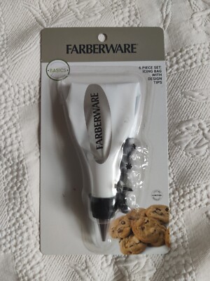 Farberware 6 teiliges Zuckerguss-Set: Glasurbeutel mit vier Designspitzen. Ungeöffnet.