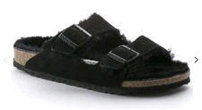 Birkenstock ARIZONA FUR Shearling EU38 BLACK Suede W7/M5 Narrow Sandals BF-38