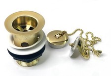 Paini Sink Plug and Chain Waste Bathroom Basin Gold Slotted Drain Metal