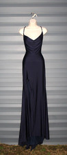 La Femme Women's Side Slit Strappy Sheath Column Gown 28515 Navy Size 6 NWT
