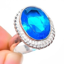 Swiss Blue Topaz Gemstone Handmade 925 Sterling Silver Jewelry Ring Size 7 US