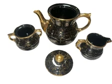 Enterprise Aluminum Co.  Drip O Lator Black 22k Gold Coffee Pot Sugar Bowl Crea