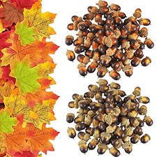 150Pcs Artificial Acorn Artificial Maple Leaves Decor Set,Autumn Table