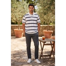 Tommy Hilfiger Mens Striped Polo Shirt Custom Fit Short Sleeve White Navy Small