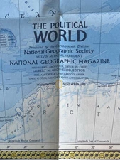 1975-11 Vintage Map THE POLITICAL/PHYSICAL WORLD National Geographic Dual Side