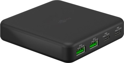 Goobay USB-C PD GaN Multiport-Tischladegerät, 2x PD, USB-A QC 3.0, schwarz, 3 A,
