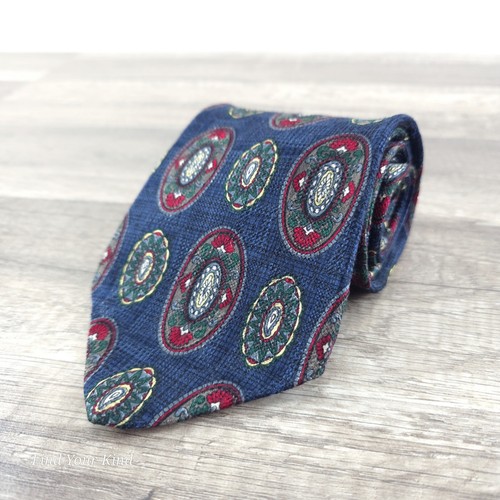 Corbata vintage Resilio para hombre 100 % seda corbata patrón medallón azul marino de colección EE. UU. - Imagen 1 de 8