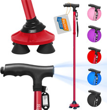 Folding Walking Cane with LED Light,Pivoting Quad Base,Adjustable Walking Stick