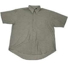 Van Heusen Men Short Sleeve Button Check Shirt Preppy Men Size XL 17/17.5 Brown