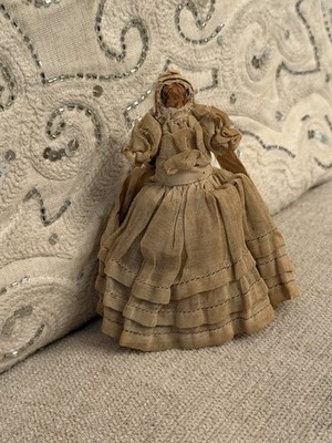 Antique Folk Art Wooden Doll Original Dress Mid-Late 1800s Primitive 4.5 