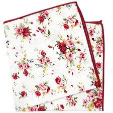 Printed Floral Cotton Pocket Square for Men, White Rose