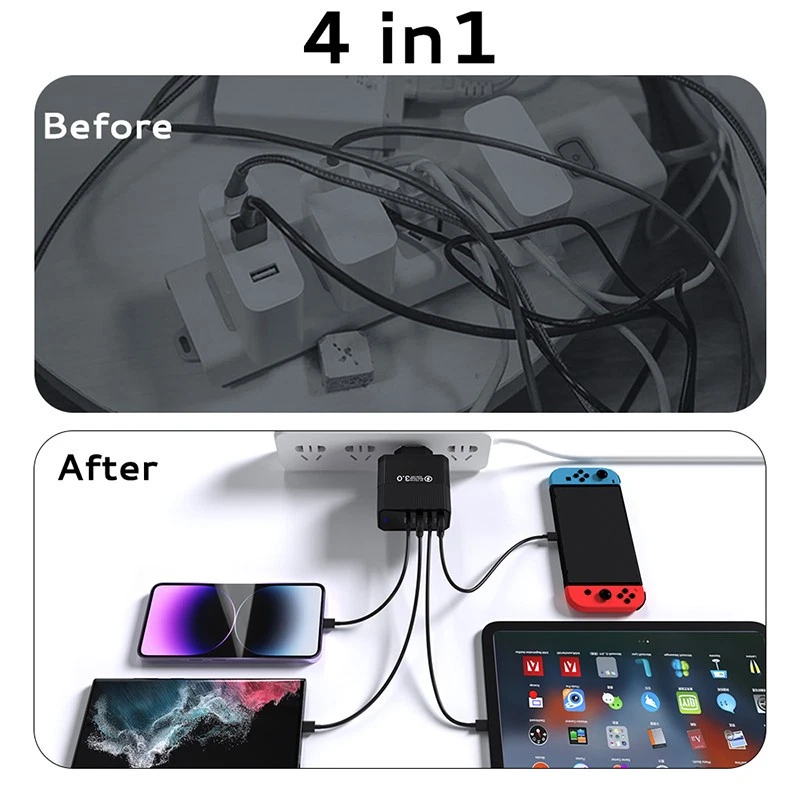 Maleyin Schnell Ladeadapter 4-Port USB-C + USB-A Ladegerät Netzteil Poweradapter - Bild 2 von 4