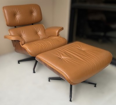 Eames Leather Lounge Chair and Ottoman (Replica), Mid-Century Modern Set