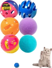 6-Pack Cat Toy Balls for Active Cats and Kittens, Playful Bat (1.5'', Basic Cat