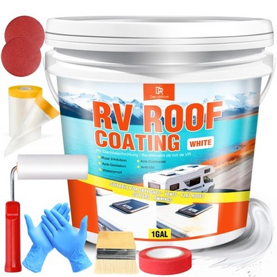 Decorrom Rv Roof Coating 1Gal /128Oz White Rv Roof Sealant Rust For Repairing