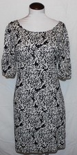 Banana Republic Black & White Dress Gathered Sleeve Hems Sz Large