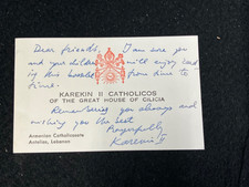 KAREKIN II, ARMENIAN SUPREME PATRIARCH ORIGINAL HANDWRITTEN CARD, 1991