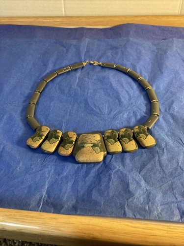 Black And Green Chunky Statement Necklace Organic Forms Made In japan