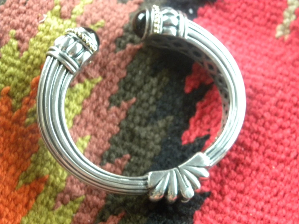 LAGOS Caviar 18k gold Sterling Silver Onyx Hinged Cuff Bracelet - Image 4 of 4