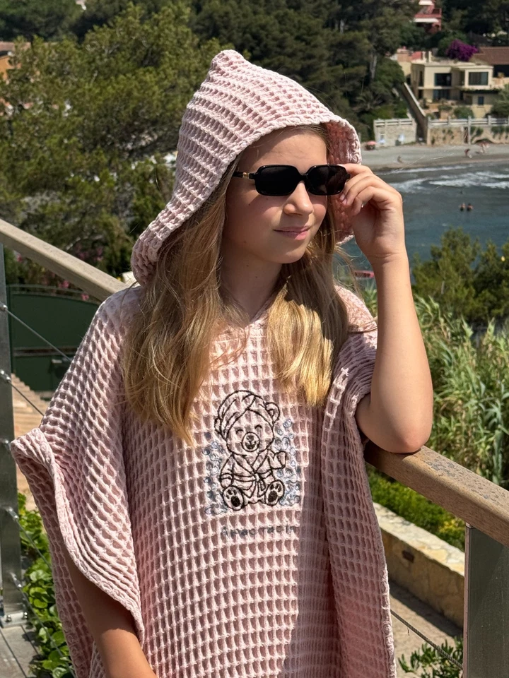 Poncho de Playa Toalla Niños Niño Baño Piscina CAPUCHA 100% Algodón Orgánico para 3-4 años Foto 3 de 4