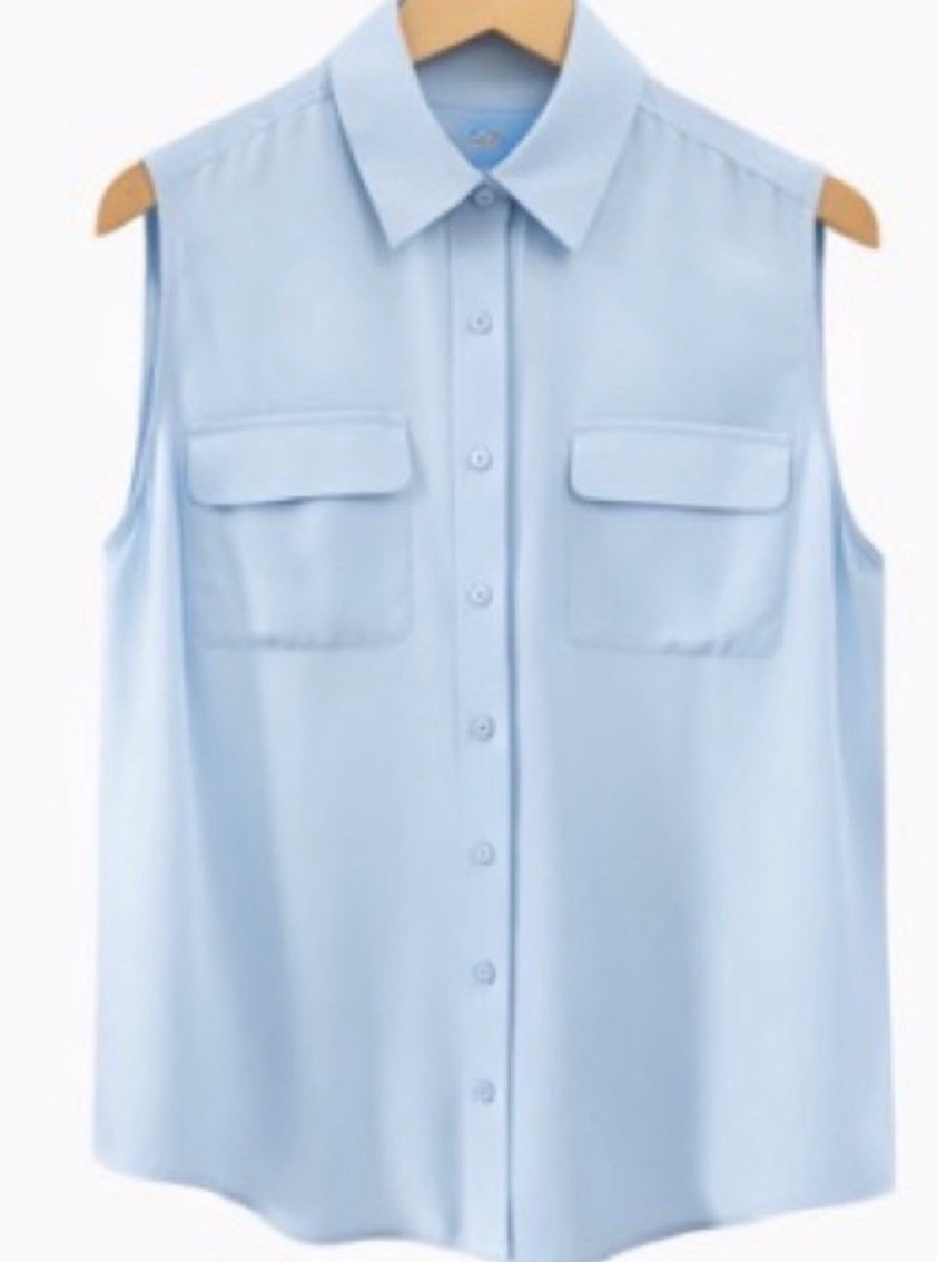 100% Silk Sleeveless Button Down Blouse Light Blue Women&rsquo;s