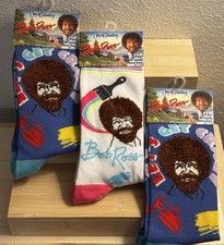 Bob Ross 3D Fuzzy Hair Crew Socks Lot of 3 Joy of Painting Novelty Gift NWT
