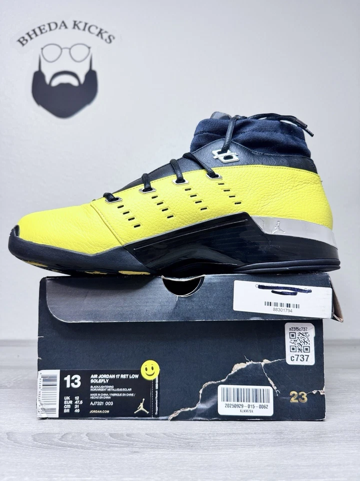 Talla 13 - SoleFly x Air Jordan 17 Retro Bajo Reverso Lightning USADO UNA VEZ Foto 3 de 4